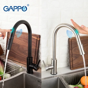 GAPPO Sensoru Touch Virtuves Jaucējkrāni Black Touch Induktīvās Jutīga Jaucējkrāni Nerūsējošā Tērauda Maisītājs Tap Vienu Rokturi Dual Izplūdes W