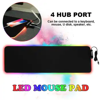LED Gaming Mouse Pad RGB Ar 4 HUB USB Porti Liels Spēlētājs, Peles Paliktņus neslīdoša Galda Paklājiņš 800X300X3mm PC Klēpjdators