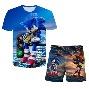 Vasaras Drēbes, Bērnu Kostīmi Karikatūra 3D Iespiesti Sonic Ezis t - krekls Gadījuma Zēni Meitenes FashionT Krekls, Bikses, 2gab/set Toddler