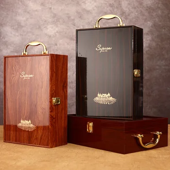 Jaunā stila dubulto ādas kaste augstas kvalitātes sarkanvīns dāvanu kastē dubultā pudele koka vīna kaste mājās uzglabāšanas organizators