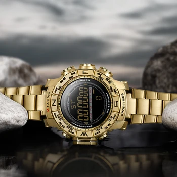 Chronograph Vīriešu Pulkstenis Cilvēks LED Digitālo Skatīties Uz Vīriešiem Ūdensizturīgs Signalizācijas Sporta Reloj Hombre Zelta rokassprādze no Nerūsējošā Tērauda Vīriešu Pulkstenis