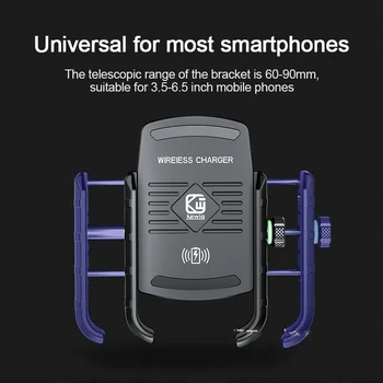 Motociklu Tālruņa Turētājs iPhone 11 Pro 15W Qi Bezvadu Lādētāju Stāvēt Samsung S10 Xiaomi mi 9 Stūres Statīva Turētājs
