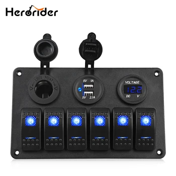 Herorider 6 Banda 24V LED Šūpuļzirgs Slēdzis Panelī Circuit Breaker Lādētāju Dual USB Ligzda Cigaretter Plug Voltmetrs Auto Auto Lādētāju