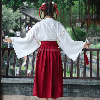 Japāņu Kleita Sieviešu Kimono Jaka Meitenēm Svārki Top Set Ziedu Izšūti Pilnu Piedurknēm Yukata Haori Seno Austrumu 2gab Uzvalks