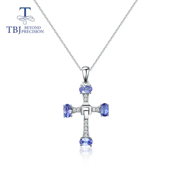 TBJ ,Krusta Tanzanite kulons ar dabīgo gaiši zils Dārgakmens kaklarota ovāls 3*5mm 4 gabali 925 sterling sudraba smalkas rotaslietas