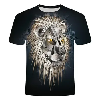 Jaunu 3D vīriešu un sieviešu vasaras T-krekls, karalis un lauva 3D T-kreklu apdruka, digitālā drukāšana, dizains, īsām piedurknēm Krekls populārs