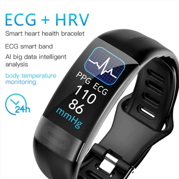 P11plus Mērīt ķermeņa temperatūru, asinsspiedienu Smartband Sirds ritma Monitors PPG EKG Smart Aproce Darbības Fitnesa Tracker
