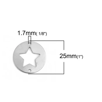 10 Gab. 304 Nerūsējošā Tērauda Savienotāji Apaļa Sudraba Krāsu Pentagramma Zvaigžņu 25mm(1
