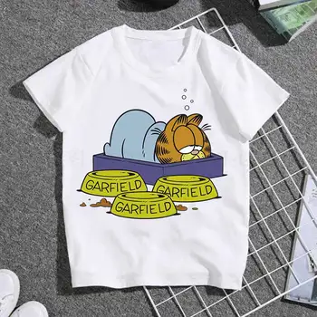 Jaunas multfilmas t-krekls garfield bērnu iespiesti Harajuku T-Krekls Bērniem o-veida kakla gadījuma T-krekls top gudrs kaķis ar īsām piedurknēm meitene krekls