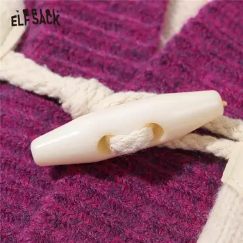 ELFSACK Violeta Šiks Ragu Pogu Adīt Gadījuma Sievietes Savirmot Jaciņa,2020. Gada Rudenī ELF Vintage korejas Sieviešu Dienas Siltā Outwears