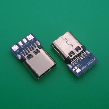 20pcs USB 3.1 C Tipa Savienotājs 14 Pin Female Ligzda traukā Ar Caurumiem PCB 180 Vertikālais Vairogs USB-C