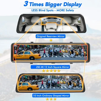 4K Dashcam 12 Collu Multivides Straumēšana Atpakaļskata Spogulis 2160P Ultra HD Auto Dvr Auto Kamera ar Sony Attēlveidošanas sensors Diktofonu Auto