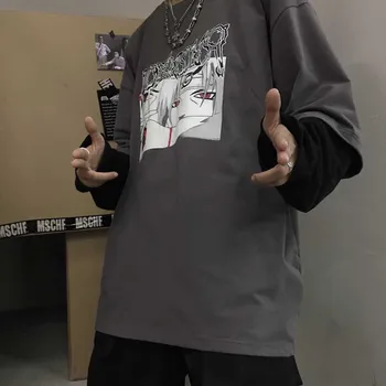 Arī klasiskajā Kokvilnas Naruto T Streetwear Amīnu Print T-kreklu apdruka Vīriešu Sieviešu Rudens garām Piedurknēm Brīvs T Krekls Karikatūra Japāna T krekli