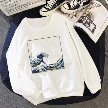 Sporta krekls jaunas ziemas sieviešu modes Japāņu jūra drukāšanas Harajuku liela izmēra zaudēt gadījuma modes O-veida kakla sieviešu krekls