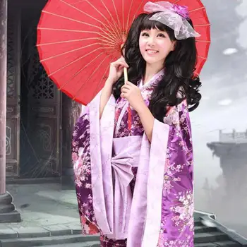 Vintage Tradicionālo Sieviešu Viskozes Zīda Kimono Yukata Ar Obi Sexy Violeta Japāņu Sievietes Vakara Kleita Halloween Cosplay Kostīms