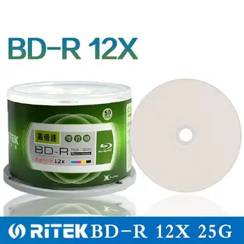 Dubultā Yi 50 Gabalu Ritek 25GB BD-R 2-12X Speed A+ Klases Izdrukājamu Blu ray Tukšu BDR Disku oriģinālo cake box