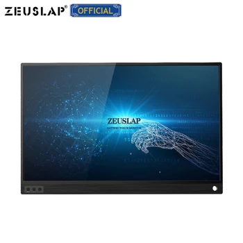 ZEUSLAP Touch Screen Portatīvā Monitors, 1920x1080 FHD IPS 15.6 collu Displeja Monitors Uzlādējams Akumulators ar Ādas Gadījumā