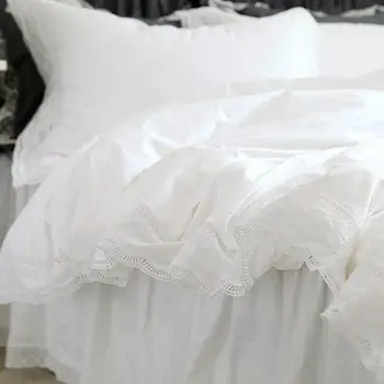 Super Luksusa gultas komplekts elegants mežģīnes, izšuvumi savirmot sega sedz, ērtas gultas piederumi, balta gultas veļa pieejama pasūtījuma gultas komplekts