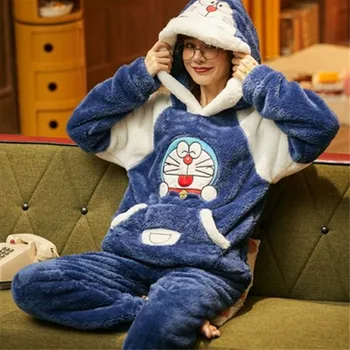 Ziemas Sieviešu Pidžamas pidžamas Komplekti Sleepwear Uzvalks Biezu Siltu Koraļļu Flaneļa naktskrekls VĪRIEŠIEM Karikatūra Dzīvniekiem plus izmērs S - 6XL 100kg