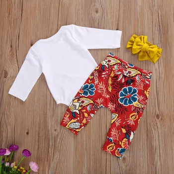 0-24M Baby Meitenes Pateicības Apģērbu komplektus ar garām Piedurknēm Vēstuli balts Romper Topi Ziedu bikses Bērniem 2 gab., Svētku drēbes