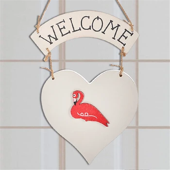 2 Gab. Koka Sirds Formas Laipni Durvīm Karājas Zīme Dekoratīvu Priekšējo Durvju Flamingo Gaisa kuģa Lauku Mājas Sienas Dekori