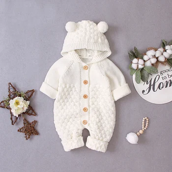 Baby Romper Rudens Adīšanas Jaundzimušo Bērnu Zēnu Drēbes, Ziemas Kapuci Unisex Zīdaiņu Apģērbu Meitenēm Jumpsuit Apģērbu 0 3 6 9 Mēnešiem