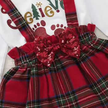 Jaundzimušo Ziemassvētku Apģērbs Mazulim Meitene ar garām Piedurknēm Romper Top +Siksniņa Izšūta Kleita+Zīdaiņu Cepures Meitene Puse Tērpiem Komplekts 0-24M
