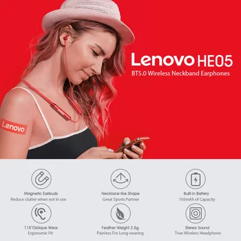 Lenovo HE05 Bluetooth 5.0 Bezvadu Austiņas In-ear Austiņu Magnētisko Karājas Ūdensizturīgs Trokšņa Slāpēšanas Austiņas Ar Mic