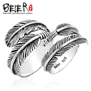 Beier jaunā veikala mārciņa spalvu gredzenu sievietēm/vīriešiem big/small augstas kvalitātes atvērtu kāzu rotaslietas BR-SR011