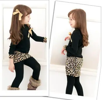 Pavasara Rudens bērnu kleita meitenēm, blūžu, kleitu bērnu modes kleita Bērniem ar garām piedurknēm vestidos leopards drukāt hip no 3 līdz 9 gadiem