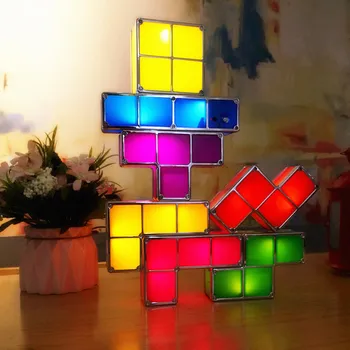 [DBF]DIY Tetris Puzzle Jaunums LED Nakts Gaisma Paaugstināma LED Galda Galda Lampa Constructible Bloķēt Bērniem Rotaļlietas Ziemassvētku Dāvanu Gaismas