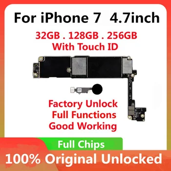 32GB 128GB 256 GB iPhone 7 4.7 collu Mātesplati Atbloķēt Ar Pilnu Mikroshēmas Touch ID Sākotnējā IOS Atjauninājums Pabeigta Loģika Valde