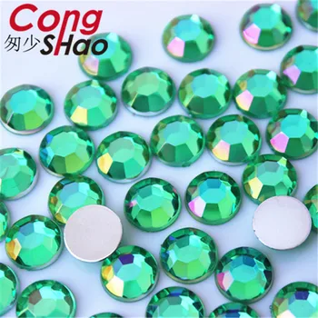 Cong Shao 200pcs 10mm AB Krāsains flatback akmeņi un kristāli, Akrila Kārta Rhinestone aplikācijas DIY kostīmu Apdare YB656
