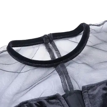 2020. gadam Pavasara Vasaras Dāmas Zamšādas Sieta Līmēšana Sexy Skatīt caur Puff Piedurknēm Zemāko Krekls слойка рукавом рубашка снизу M0304