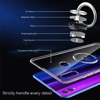 Luksusa Pārredzamu Magnētisms Mīksto Telefonu Gadījumos Par Huawei Honor 8X Segtu ar Pirkstu Gredzenu Turētājs Huawei Honor 8X Funde Coque