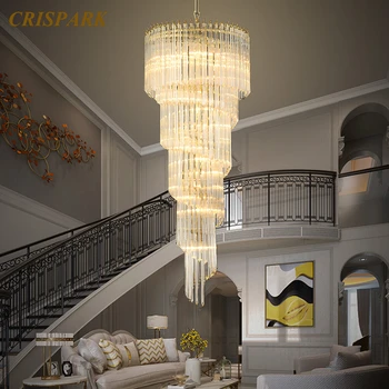 Mūsdienu Luksusa Zelta Lustras Gaismas LED Mūsdienu kristālam Spirāli Lielu Projektu Lampas Art Deco Kāpņu telpa Viesnīcas Halle