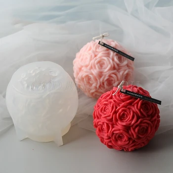 3D Rožu Bumba Svece Pelējuma, Ziepēm Pelējuma Ziedu Silikona Veidnē DIY Sveču liešana Mini Ziedu Bumbu Ziepes Polimēra Māla Sveķu Pelējuma