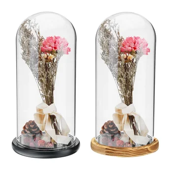 Stikla Globuss Displejs Dome Segtu Cloche Bell Jar Nemirstīgs Ziedu Rožu Saglabāšanu Vāze Bāze Koka Mājas Apdare