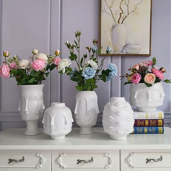 Balta Keramikas Ziedu Muse Sejas Lūpas Vāze Mūsdienu Mājas Dekorēšana Dzīvojamā Istaba Radošā Ziedu Kompozīcijas