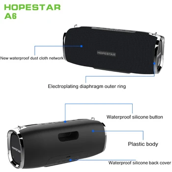 HOPESTAR A6 6000mAh Portatīvā Bluetooth Skaļruni, Jaudīga Skaņu Sistēma, Mūzikas Centrs, Bezvadu Skaļrunis 3D Stereo Big Power Bank