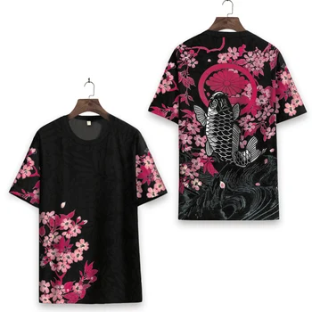 Ķīniešu stilā karpas modelis drukāšanas modes īsām piedurknēm t krekls Vasaras Jaunas kvalitātes mīksta elpojošs ledus atdzist t krekls vīriešu XS-7XL