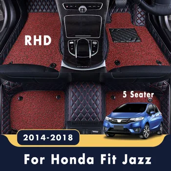 RHD Auto Grīdas Paklāji Honda Fit Džeza 2018 2017 2016 214 (5 Sēdvietas) Auto Pasūtījuma Dubultā Slāņa Stieples Cilpa Ādas Paklāji