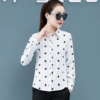 Korejas Modes Šifona Sieviešu Blūzes Birojs Dāmu Krekls un Blūze ar garām Piedurknēm Blusas Largas Plus Izmērs XXXL/5XL Sieviešu Topi