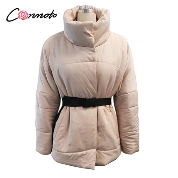 Conmoto Silts, elegants mētelis, jaka sievietēm Gadījuma vērtnes jauns dizains ar kabatas mēteli Stand apkakli haki ultravieglajiem ziemas jaka