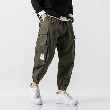 Streetwear Vīriešu Multi Kabatas Kravas Harēma Bikses Hip Hop Gadījuma Vīrietis Dziesmu Bikses Joggers Bikses Kokvilnas Harajuku Vīriešu Bikses