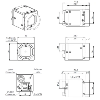 Ātrgaitas USB3.0 Rūpniecisko Digitālā Fotokamera 0.3 MP Krāsu Global Shutter Ar SDK+Ārējo Gaili,Izšķirtspēja 640x480 @ 790FPS