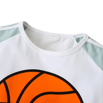 2020. gada Vasaras Bērnu Zēniem Tērpiem Basketbola Drukāt Īsām Piedurknēm ar Apaļu Kakla T-krekls Top + Svītrainas Bikses Komplekts 1-5T Bērnu Apģērbs