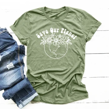Glābt Mūsu Planētu T-krekls Sievietēm Ziedu Grafikas Tees O Apkakli, Īsām Piedurknēm T Kreklu, Kokvilnas Topi Estētisko Sieviešu Apģērbu Dropshipping