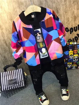 Pavasara Rudens zēnu komplekts drēbes, Bērnu jaka + bikses 2 gab bērniem tracksuit bērniem set baby uzvalks krāsains ģeometriskā totem kniežu