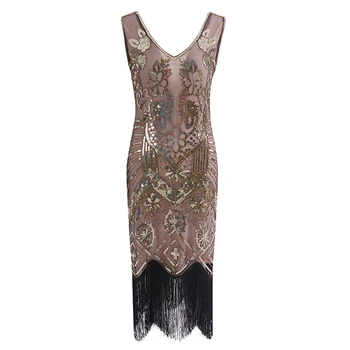 2019 jaunā Sieviešu 1920 Great Gatsby Vintage Bārkstis Flapper Kleita Meitene Sequin Pērlīšu bez Piedurknēm, Vasaras Kleita Vestido De Fiesta